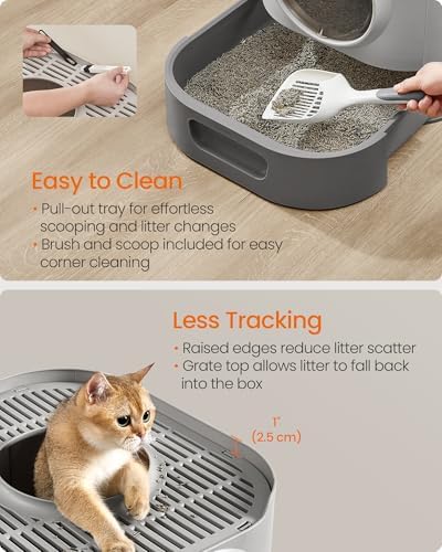 Feandrea Cat Litter Box with Lid, XL Enclosed, Slide-Out Tray, Scoop - Image 4