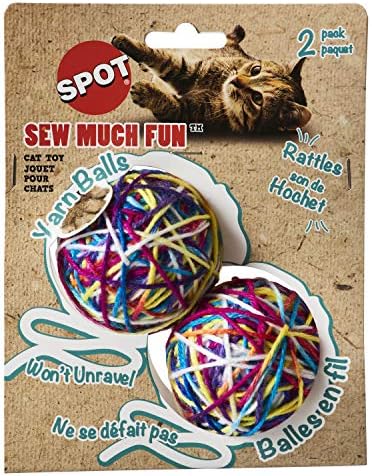 SPOT Ethical Products Sew Much Fun/Yarn Ball Cat Toy / 2.5" / 2Pack, Multicolor by SPOT