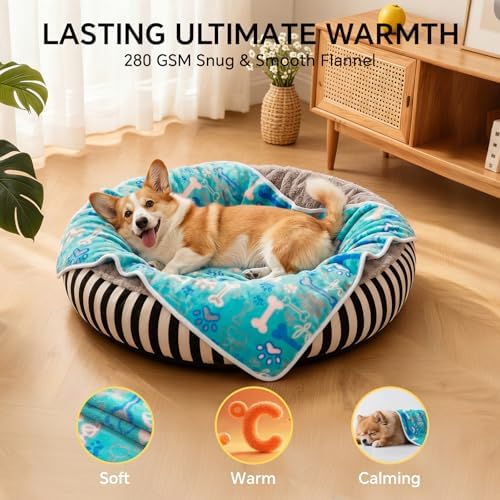 1 Pack 6 Blankets Dog Cat Soft Fluffy Fleece Pet Blanket Warm Cute Print Design Puppy Kitten Blanket Doggy CAT Large (41" x31") - Image 6