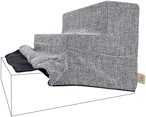 Best Pet Supplies Foam Pet Steps Cover for Small Dogs and Cats, Portable Ramp Stairs for Couch, Sofa, and High Bed Climbing (Cover Only) - Ash Gray Linen, 3-Step (Cover Only) by BestPetSuppliesLLC