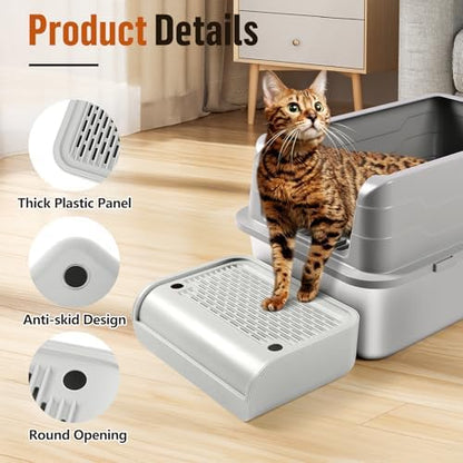 Cat Step for Litter Box, Litter Box Ramp with Filter Function, Light Grey - Image 4
