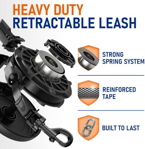 20.1 ft Retractable Dog Leash for Dogs 10–100 lbs - Heavy Duty Tape Leash with Strong Nylon Tape - 360° Swivel Control - One-Click Brake & Lock - Ergonomic Non-Slip Grip for Safe & Easy Daily Walks BK - Image 6