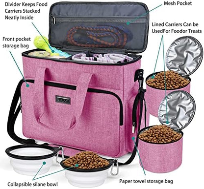 BAGLHER Dog Travel Bag, Pet Travel Bag (ALL Pet Travel Supplies), With 2 Pet Food Containers and 2 Collapsible Silicone Bowls; Essential Kits for Pet Travel Pink - Image 5