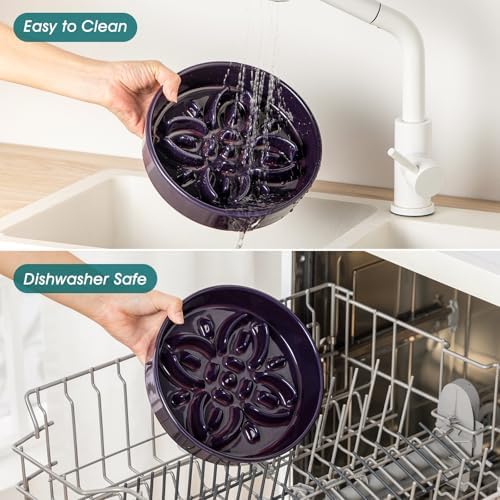 vancasso Ceramic Slow Feeder Dog Bowls, Puzzle Dog Food Bowls with Floral Maze, Anti -Slip Pet Food Dish for Medium Breed, 1.5 Cups, Purple - Image 5