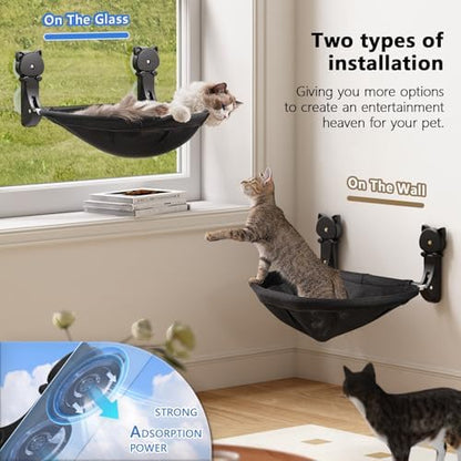 JUNSPOW Cat Window Perch Cordless, Foldable & Stable Cat Beds- Breathable Cat Window Hammock for Overlooking, Sunbathing and Climbing - Maximum Hold Up to 40lb - Image 2
