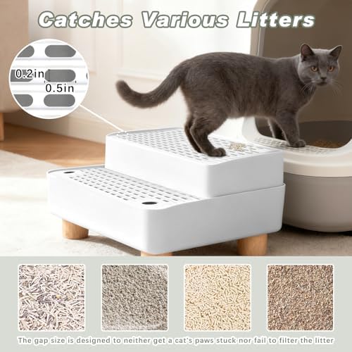 Adjustable Cat Ramp for Litter Box, 2-Step Litter Trapper, White - Image 5