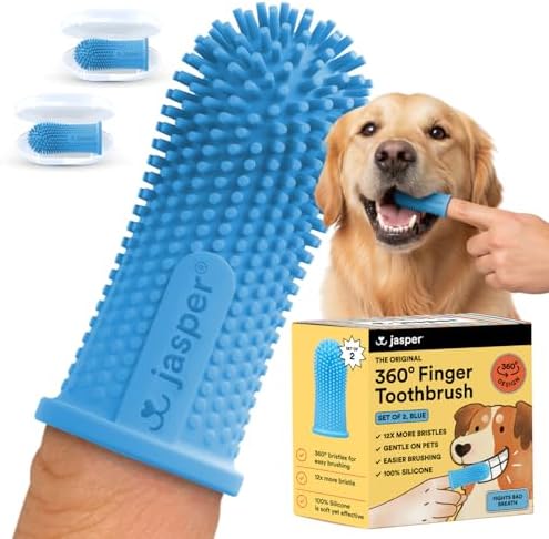 Jasper Dog Toothbrush, 360° Finger Toothbrush for Dogs & Cats, Blue 2-Pack by OralWellnessforPets