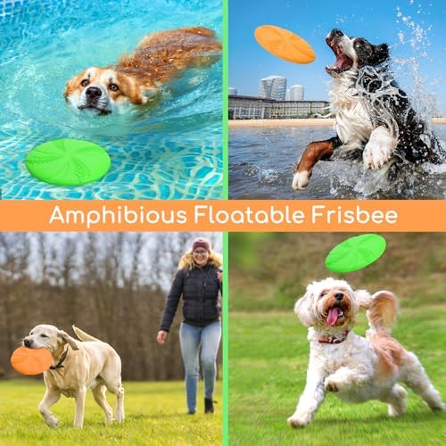 Nobleza 2 Pack Dog Flying Disc, 8in Interactive Flyer Dog Toys for Small Medium Large Dogs to Fetch, Durable Outdoor Dog Disc Toy for Long-Distance Flies and Floats on Water, Orange & Green - Image 6