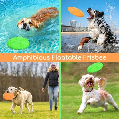 Nobleza 2 Pack Dog Flying Disc, 8in Interactive Flyer Dog Toys for Small Medium Large Dogs to Fetch, Durable Outdoor Dog Disc Toy for Long-Distance Flies and Floats on Water, Orange & Green - Image 6