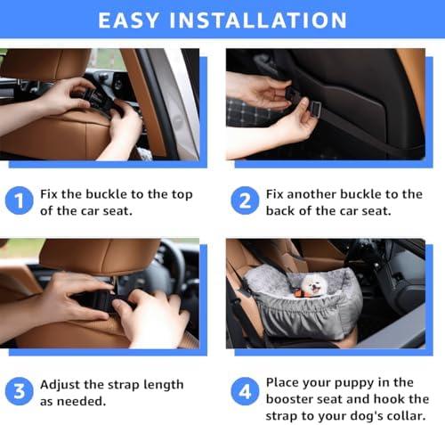 Oiilores Dog Car Seat for Small Dogs, Washable Pet Booster Seats with Clip-On Safety Leash, Comfy Deluxe Plush Carseat with Pockets, Puppy Car Travel Carrier Bed for Dogs Under 25 lbs, Light Grey - Image 5