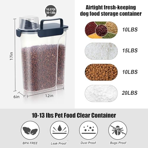 LEAWALK 10-13 Lbs Upgrade Capacity Dog Cat Food Storage Container, Pet Dog Treat Container, Airtight, Clear Bucket Body, With 2-Cup Scoop, Handle, Large Nozzle, 4-Safety Buckles, Easy to Clean, Blue - Image 4