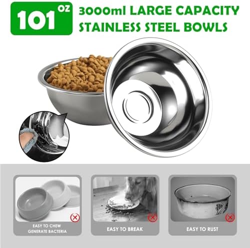 SHAINFUN Elevated Dog Bowls Stand for Large/Extra Large Dogs with Mat, 6 Height Adjustable Raised Dog Bowl, Three 101oz Food Water Bowls - Image 6