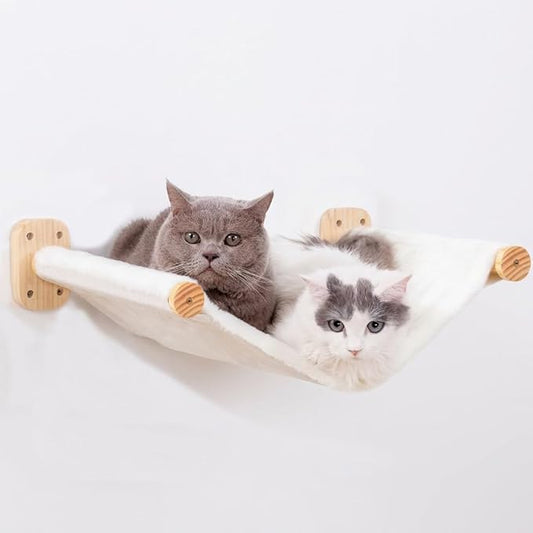 Cat Wall Hammock Shelves, Dual-Sided Cat Bed with Canvas & Plush Fabric, Wall Mounted Shelf for Large Cats, Space-Saving Perch for Lounging & Napping