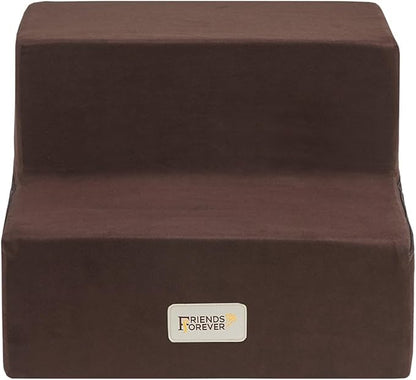 Friends Forever Milo Folding Dog Stairs for Indoor, Premium Foam Pet Steps, Safe, Comfortable Ladder, Helpful Ramp for Smaller and Older Pets, Machine Washable Removable Cover, 2 steps, Cocoa