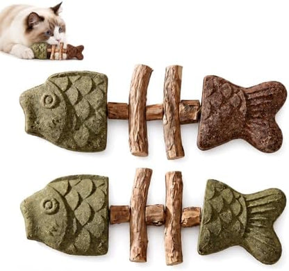 2026 Upgraded 2 Pack Fish Bone Cat Dental Toy, Natural Catnip & Silvervine Dental Chew Sticks, Effective Cat Teeth Cleaning, Long-Lasting Wooden Feline Oral Care Tool by Unknown