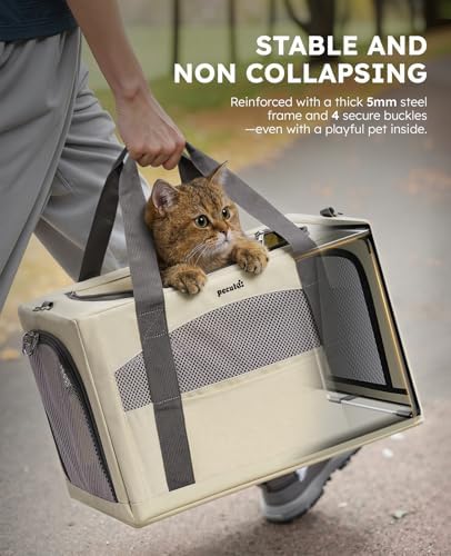 Pecute Cat Carrier Stable, Pet Carrier with Privacy Partition,Beige - Image 2