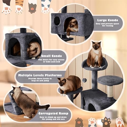 Yaheetech 54in Cat Tree Tower, 2 Caves, Kitten-Ear Perch & Scratching Posts - Image 4