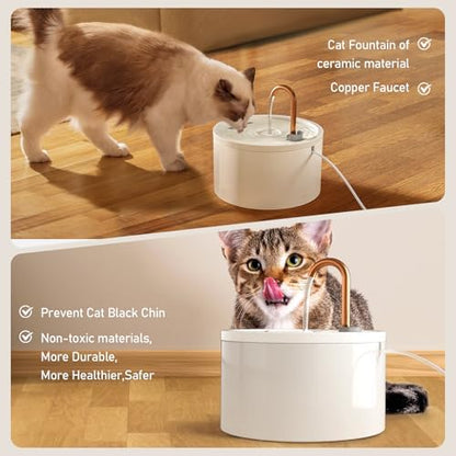 DOOOB Ceramic Cat Water Fountain, Ceramic Cat Fountain with Copper Spout - Image 4