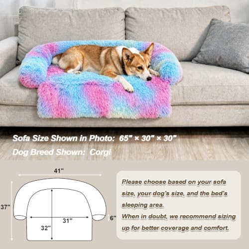 GGIB Calming Dog Bed Fluffy Plush Dog Mat for Furniture Protector with Removable Washable Cover for Large Medium Small Dogs and Cats (Medium, Rainbow) - Image 5