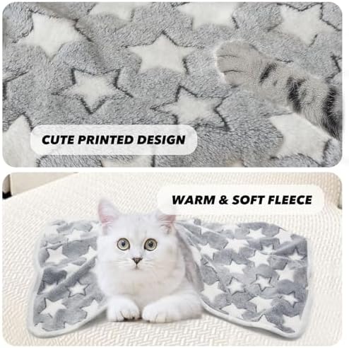 1 Pack 3 Puppy Blankets Super Soft Warm Sleep Mat Grey Cute Print Fluffy Fleece Pet Flannel Throw Dog Blankets for Small Dogs Cats,Star&Bone&Love-Medium(29"x20") - Image 2