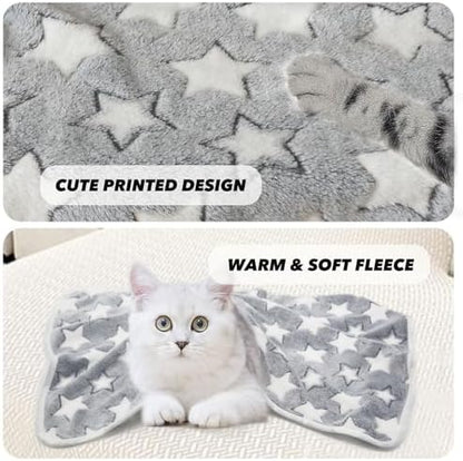 1 Pack 3 Puppy Blankets Super Soft Warm Sleep Mat Grey Cute Print Fluffy Fleece Pet Flannel Throw Dog Blankets for Small Dogs Cats,Star&Bone&Love-Medium(29"x20") - Image 2