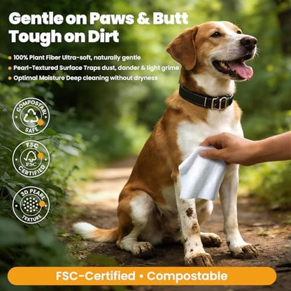 200 Count Dog Wipes & Cat Wipes (4x50 Packs) | Hypoallergenic, pH Balanced for Paws, Body, Face & Grooming |All-Natural Plant Fiber Wipes with Aloe, Coconut Oil & Vitamin E |Pearl Texture - Image 5