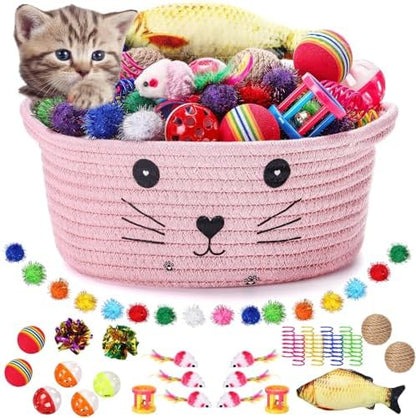 Zopeal 58 Pcs Cat Toy Set with Storage Basket Indoor, Pink, 9.8 Inch by Zopeal