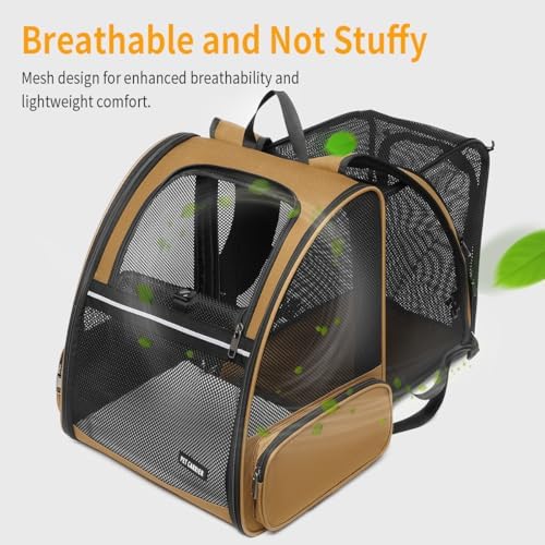 Cat Backpack，Expandable Cat Carrier Backpack, Dog Backpack Carrier and Pet Carrier Backpack, Suitable for Cats, Dogs Kitten or Small Dogs, Travel Friendly Puppy Cats Bag (Brown) - Image 4