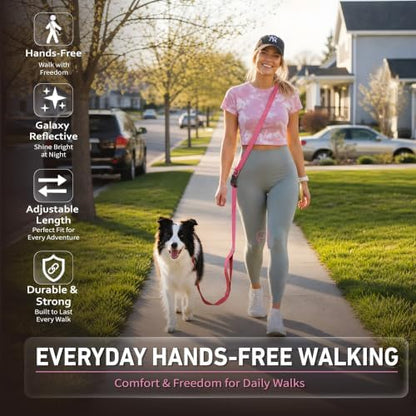 Hands Free Dog Leash,Galaxy Reflective, Crossbody Dog Leash,Pink - Image 2