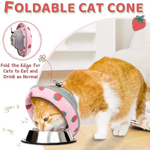 Cat Cone Collar Soft to Stop Licking, Adjustable, Foldable Lightweight Kitten Cones After Surgery Recovery for Cats & Kittens, Cat Cone Alternative, Easy Eating (Pink, M) - Image 3