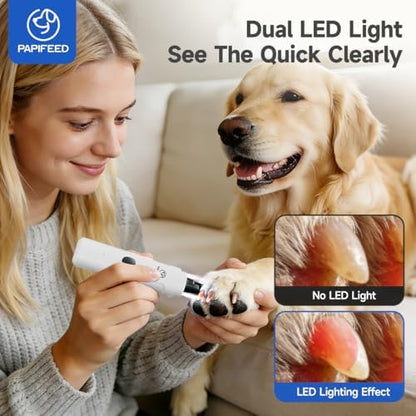 PAPIFEED Dog Nail Grinder with LED Light, Ultra Quiet 3-Speed Electric Nail File for Small Medium Large Dogs & Cats, Rechargeable Pet Nail Grinder with Trimmer (White) - Image 5
