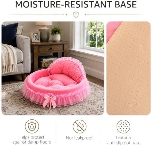 Pink Dog Bed Washable Princess Cat Couch Soft Plush Pet Sofa Nest Mat Snuggle Kitten Puppy Cave Beds Cute Cozy Kitten Doggy Kennel Cushion Small Medium Dogs Cats Sleeping Pad (S, Pink) - Image 5