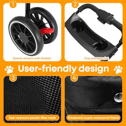 Pet Stroller,Dog Stroller for Small Medium Dogs Cats,3 Wheels,Black - Image 5