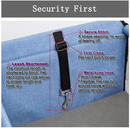 Pet Car Seat, Sturdy Reinforced Structure, Shortened Leash with Metal Snap Hook, Loops for Seat Belt, Waterproof Thick Soft Fleece Pad, Ideal for Puppy and Small Pets