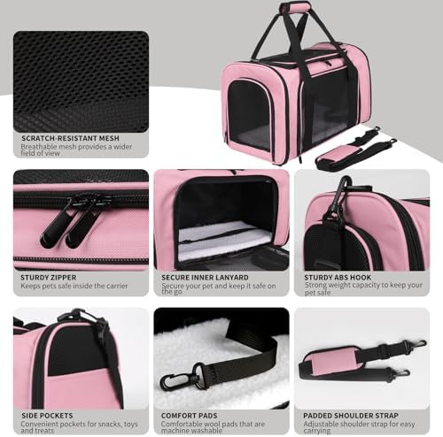 Carriers Soft-Sided Pet Carrier Pink for Medium Large Cats Dogs Undertake 35Lbs,Ventilated Mesh Windows,Top Load Cat Carrier with Airline Approved(X-Large,Pink) - Image 3
