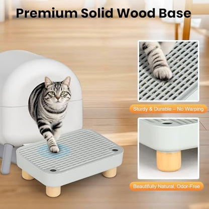 Litter Box Step, Litter Box Ramp/Catcher with Wooden Base, Anti-Tracking & Easy to Clean, Ideal for Small & Elderly Cats 11.8"x7.9"x3.6" (Gray) - Image 3