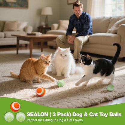 SEALON BL01A01 Green 3 Pack Rechargeable Cat Interactive Ball Toy with Durable ABS Shell & Quiet Motor for Indoor Cats & Multi-Cat Families, Ideal for Cat Rooms, Entryways, Bathrooms & Leisure Spots - Image 7