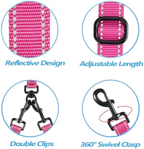 PetBonus Double Dog Leash, No Tangle Dual Leash, Reflective Walking Training Lead, 4 Comfortable Padded Handles for 2 Dogs with Collapsible Bowl and Waste Bags (Pink, Large) - Image 4