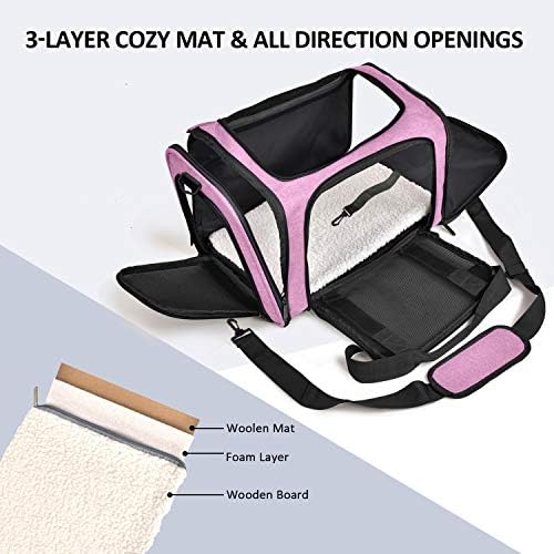 Henkelion Pet Carrier for Small Medium Cats Dogs Puppies up to 15 Lbs, TSA Airline Approved, Soft Sided, Collapsible Travel - Pink - Image 2
