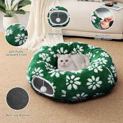 Cute Round Cat Tunnel for Indoor Cats, Green Flower - Image 3