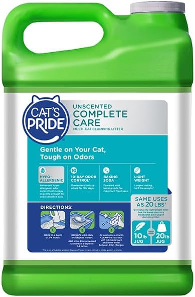 Cat's Pride Premium Lightweight Clumping Litter: Complete Care - Up to 10 Days of Powerful Odor Control - Hypoallergenic - Multi-Cat, Unscented, 10 Pounds