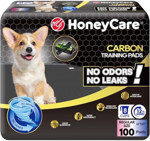 HONEY CARE All-Absorb Puppy Training Pads | Doggie Potty Pads Absorb Eliminating Urine Odor, Ultra Charcoal Dog Pee Pad (Carbon, L 22x23 inch, 100ct) by HoneyCare
