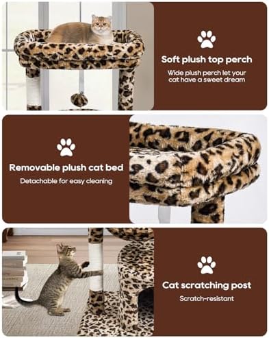 SYANDLVY Small Leopard Print Cat Tree for Indoor Cats, Modern Cat House - Image 5