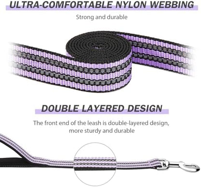 Hikiko 4FT Double Handle Traffic Dog Leash Reflective,Lavender - Image 2