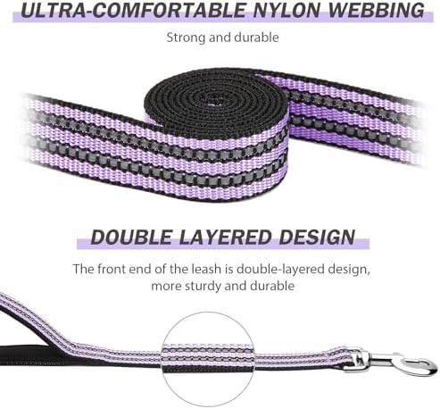 Hikiko 6FT Dog Leash with 2 Padded Handles Reflective,Lavender - Image 2
