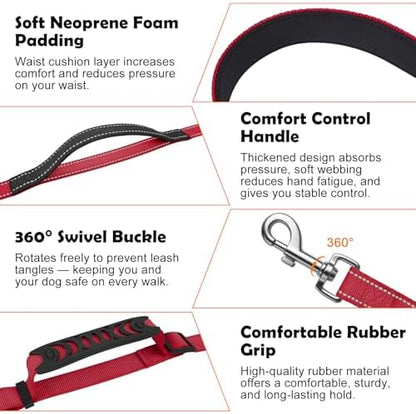 XiaZ Hands Free Dog Leash,Versatile Crossbody Dog Leash,5.9-7.9 FT Waist Belt with Double Handles for Small Medium and Large Dogs Walking, Running and Jogging, Red - Image 2