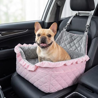 Dog Car Seat Booster Bed for Small Dogs Up to 25lbs - Pink by bilypaws