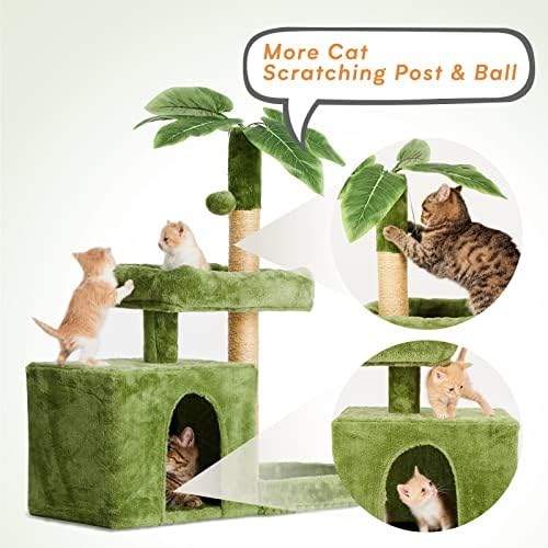 31.5inch Small Cat Tree Tower Condo for Indoor Cats, Soft Plush Multi-Level Climbing Tree Cat House with Cat Cave, Scratching Post, Sisal Rope, Green - Image 5