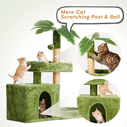 31.5inch Small Cat Tree Tower Condo for Indoor Cats, Soft Plush Multi-Level Climbing Tree Cat House with Cat Cave, Scratching Post, Sisal Rope, Green - Image 5