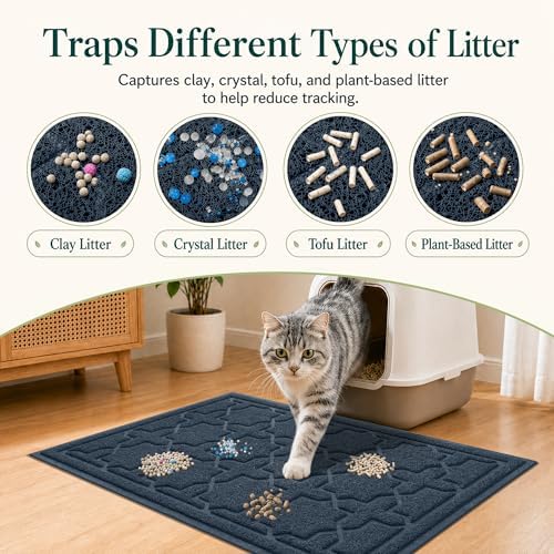 Yimobra Cat Litter Mat, Waterproof Litter Trap Mat, 35.4x23.6, Dark Blue - Image 2